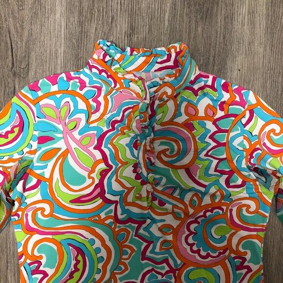 IBKUL Sun Protection Shirt UPF 50+ Women's Large Multicolor Floral Ruffle Top - Picture 4 of 11